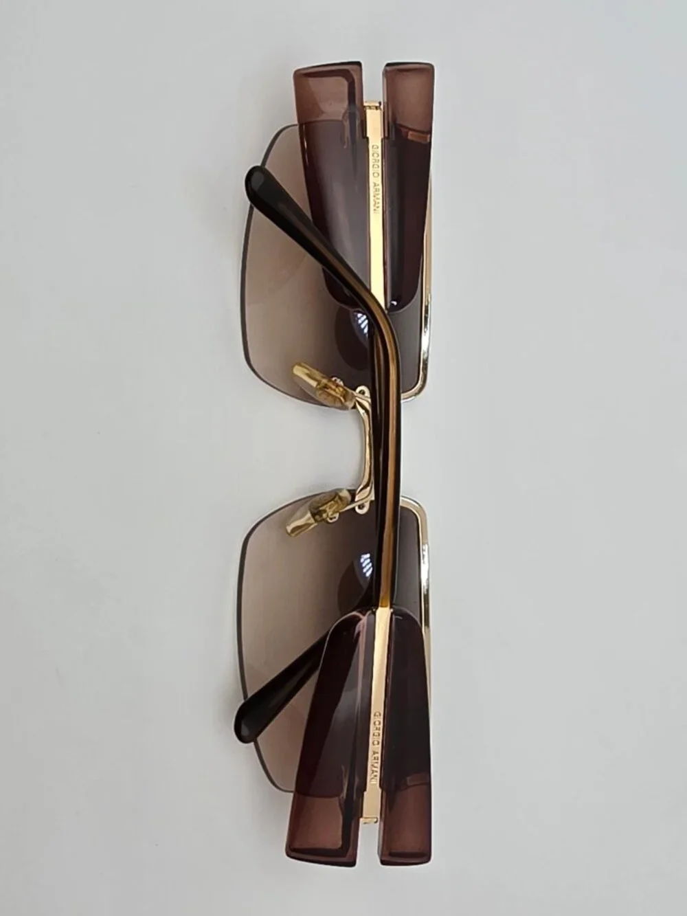 Giorgio Armani 1525 743 Gold Frame Brown Gradient Lens Semi Rimless Sunglasses